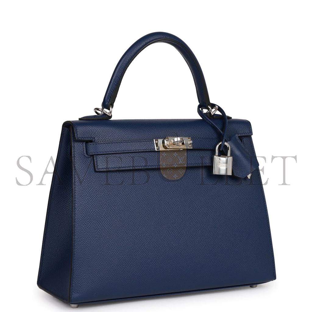 H**mes kelly sellier 28 bleu saphir epsom palladium hardware (28*22*10cm)